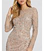 Color:Mocha - Image 4 - Long Sleeve Sequin Crew Neck Fully Lined Sheath Gown