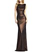 Color:Espresso - Image 1 - Metallic Boat Neck Sleeveless Cowl Open Back Detail Mermaid Gown