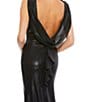 Color:Black - Image 4 - Metallic Boat Neck Sleeveless Cowl Open Back Detail Mermaid Gown