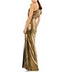 Color:Bronze - Image 2 - Metallic Ruffle One Shoulder Short Sleeve Gown