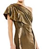 Color:Bronze - Image 3 - Metallic Ruffle One Shoulder Short Sleeve Gown