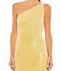 Color:Yellow - Image 3 - One Shoulder Pearl and Sequin Asymmetrical Hem Gown