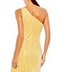 Color:Yellow - Image 4 - One Shoulder Pearl and Sequin Asymmetrical Hem Gown