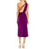 Color:Purple - Image 2 - One Shoulder Sleeveless Cowl Back Front Slit Midi A-Line Dress