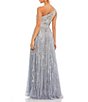 Color:Platinum - Image 2 - Beaded One Shoulder Sleeveless Sequin A-Line Gown