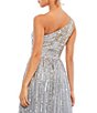 Color:Platinum - Image 4 - Beaded One Shoulder Sleeveless Sequin A-Line Gown
