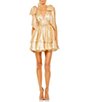 Color:Pale Gold - Image 1 - Oversized Bow V-Neck Ruffled Mini Dress