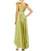 Color:Apple Green - Image 2 - Pleated Deep V-Neck Sleeveless Shoulder Detail Asymmetrical Hem Gown