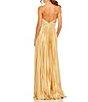 Color:Gold - Image 2 - Pleated Halter Neck Sleeveless Center Bow Gown