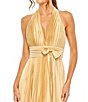 Color:Gold - Image 3 - Pleated Halter Neck Sleeveless Center Bow Gown