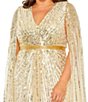 Color:Nude - Image 3 - Plus Size Cape Sleeve Surplice V-Neck Sequin Gown