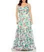 Color:Green Multi - Image 1 - Plus Size Floral Print Sweetheart Neckline Sleeveless Ruffle Gown