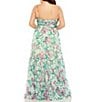 Color:Green Multi - Image 2 - Plus Size Floral Print Sweetheart Neckline Sleeveless Ruffle Gown