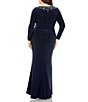Color:Midnight - Image 2 - Plus Size Long Sleeve Bateau Neck Embellished Jersey Gown