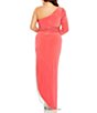 Color:Watermelon - Image 2 - Plus Size Long Sleeve One Shoulder Fringe Embellished Gown