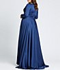 Color:Midnight - Image 2 - Plus Size Satin V-Neck Long Sleeve Side Slit A-Line Gown