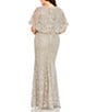 Color:Platinum - Image 2 - Plus Size Short Sleeve Embellished Cape Gown