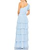 Color:Powder Blue - Image 2 - Ruffle One Shoulder Ruched Waist Sleeveless Tiered Gown