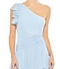 Color:Powder Blue - Image 3 - Ruffle One Shoulder Ruched Waist Sleeveless Tiered Gown