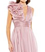 Color:Rose - Image 3 - Ruffle Shoulder Sleeveless V-Neck Open Back Detail Fit and Flare Dress