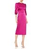 Color:Fuchsia - Image 1 - Satin High Neck 3/4 Puff Sleeve Midi Dress