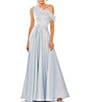 Color:Powder Blue - Image 1 - Satin One Shoulder Sleeveless Feather Trim Gown