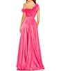 Color:Hot Pink - Image 2 - Satin One Shoulder Sleeveless Feather Trim Gown