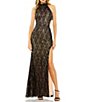 Color:Black/Silver - Image 1 - Sequin Beaded Halter Neck Sleeveless Side Cut-Out Gown