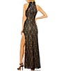 Color:Black/Silver - Image 2 - Sequin Beaded Halter Neck Sleeveless Side Cut-Out Gown