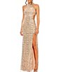 Color:Rose Gold - Image 1 - Sequin Beaded Halter Neck Sleeveless Side Cut-Out Gown