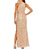 Color:Rose Gold - Image 2 - Sequin Beaded Halter Neck Sleeveless Side Cut-Out Gown