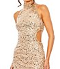 Color:Rose Gold - Image 3 - Sequin Beaded Halter Neck Sleeveless Side Cut-Out Gown