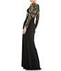 Color:Black Multi - Image 2 - Sequin Beaded Mesh Boat Neck Long Sleeve Gown