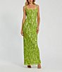 Color:Apple Green - Image 1 - Sequin Beaded Square Neck Sleeveless Back Slit Column Gown