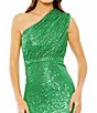 Color:Green - Image 3 - Sequin Ruched One Shoulder Gown