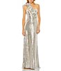 Color:Nude Silver - Image 1 - Sequin Ruffle One Shoulder Sleeveless Gown