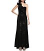 Color:Black - Image 1 - Sequin Ruffle One Shoulder Sleeveless Gown