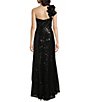 Color:Black - Image 2 - Sequin Ruffle One Shoulder Sleeveless Gown
