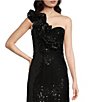 Color:Black - Image 3 - Sequin Ruffle One Shoulder Sleeveless Gown