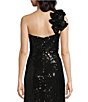 Color:Black - Image 4 - Sequin Ruffle One Shoulder Sleeveless Gown