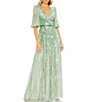 Color:Sage - Image 1 - Sequin Surplice V-Neck 3/4 Sleeve Embellished A-Line Gown