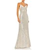 Color:Nude Silver - Image 1 - Sequin Sweetheart Neck Sleeveless Column Gown
