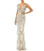 Color:Silver/Nude - Image 1 - Sequin V-Neck Floral Leaves Spaghetti Strap Scoop Back Detail Gown