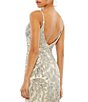 Color:Silver/Nude - Image 4 - Sequin V-Neck Floral Leaves Spaghetti Strap Scoop Back Detail Gown