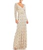 Color:Nude - Image 1 - Sequin Plunge V-Neck Long Sleeve Sheath Gown