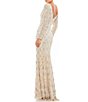 Color:Nude - Image 2 - Sequin Plunge V-Neck Long Sleeve Sheath Gown