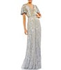 Color:Platinum - Image 1 - Sequin V-Neck Short Butterfly Sleeve Gown