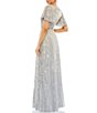 Color:Platinum - Image 2 - Sequin V-Neck Short Butterfly Sleeve Gown