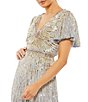 Color:Platinum - Image 3 - Sequin V-Neck Short Butterfly Sleeve Gown