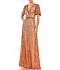 Color:Copper - Image 1 - Sequin V-Neck Short Butterfly Sleeve Gown
